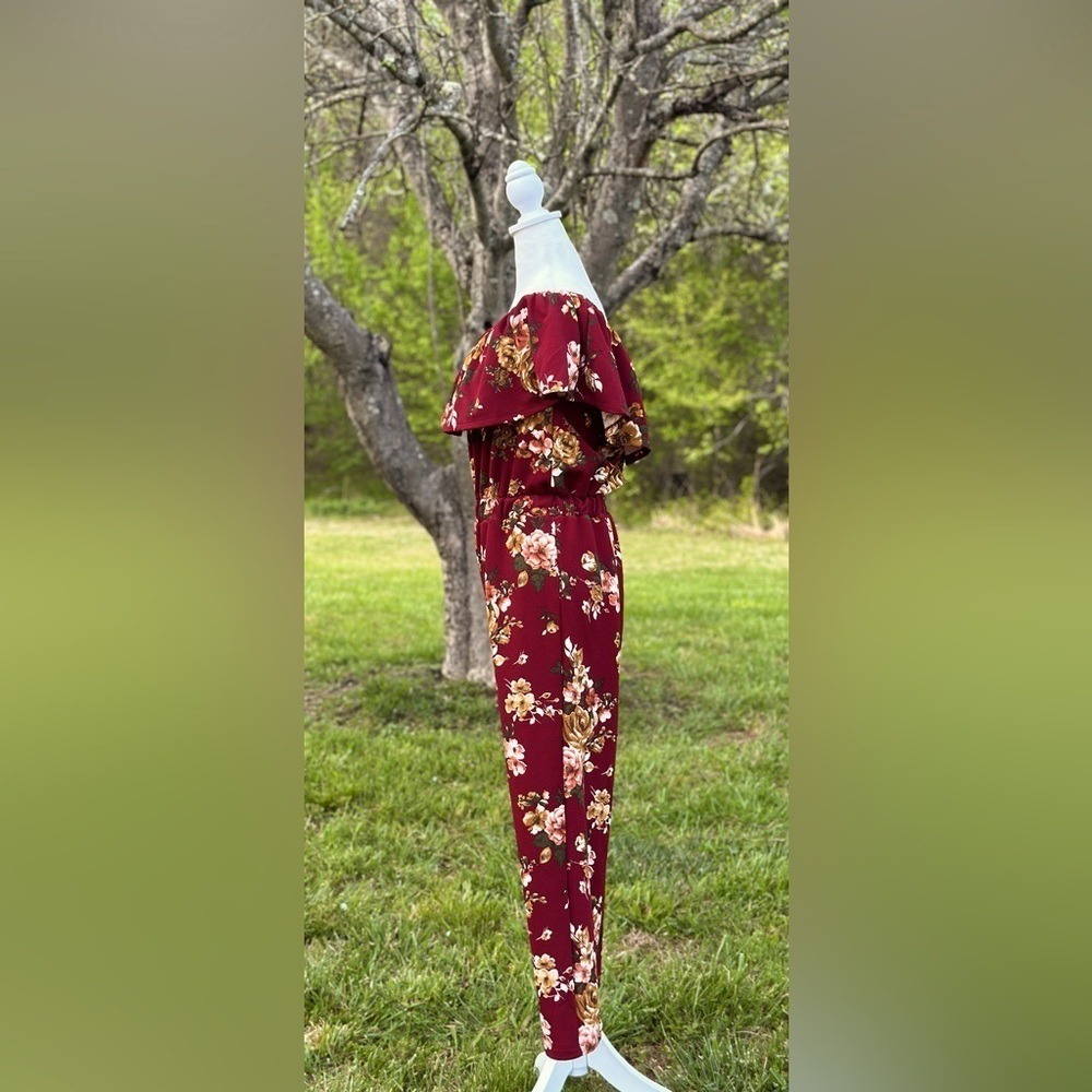 Altar'd State Women's Floral Print Jumpsuit Size Small Burgundy - Picture 4 of 7
